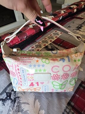 Coach White/Multicolor Butterfly Graffitti Baguette Bag with Matching Wristlet